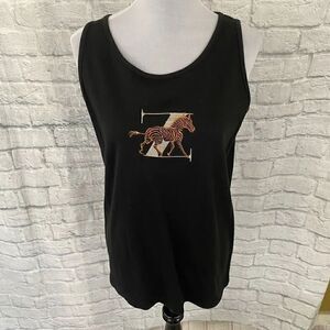 The Icing women M scoopneck tank top black embroidered animal top